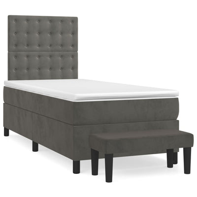 Box Spring Bed with Mattress Dark Grey 106x203 cm King Single Size Velvet Payday Deals