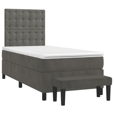 Box Spring Bed with Mattress Dark Grey 106x203 cm King Single Size Velvet Payday Deals