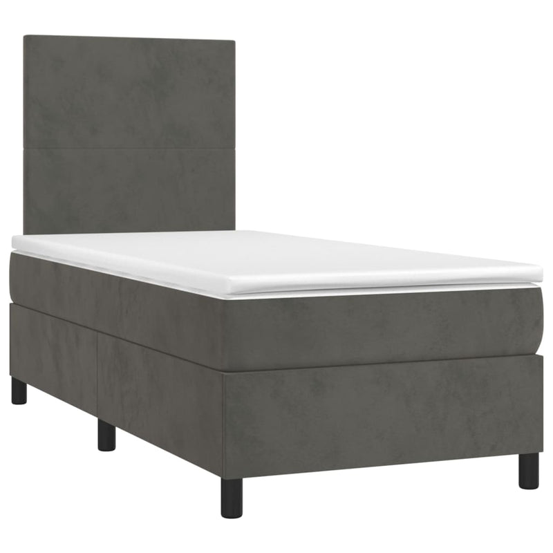 Box Spring Bed with Mattress Dark Grey 106x203 cm King Single Size Velvet Payday Deals