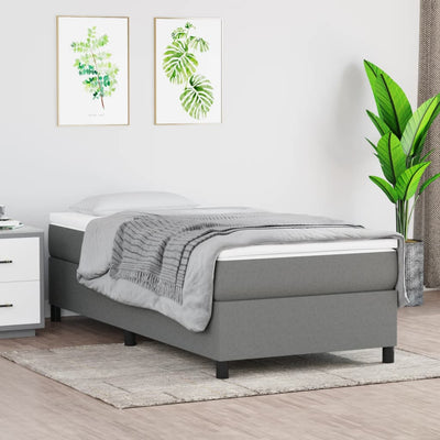 Box Spring Bed with Mattress Dark Grey 107x203 cm King Single Fabric