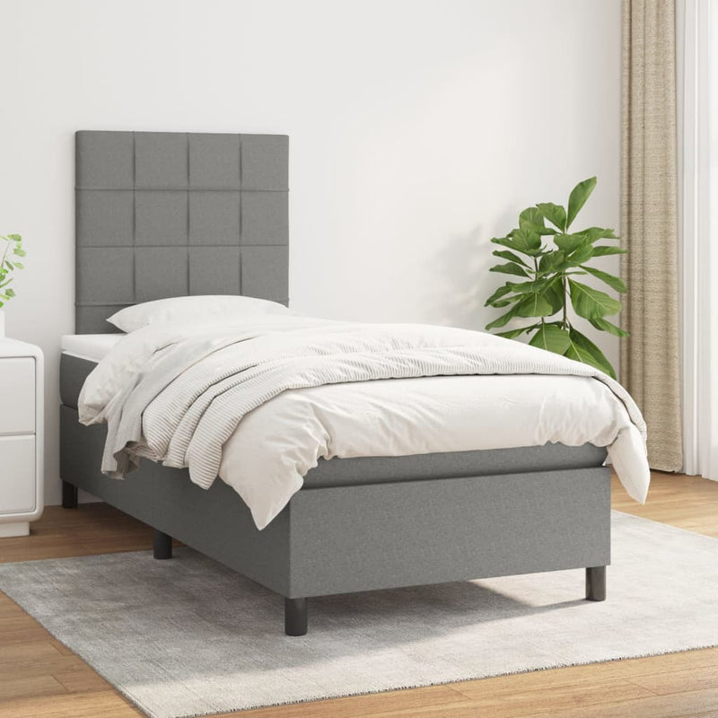 Box Spring Bed with Mattress Dark Grey 107x203 cm King Single Fabric Payday Deals