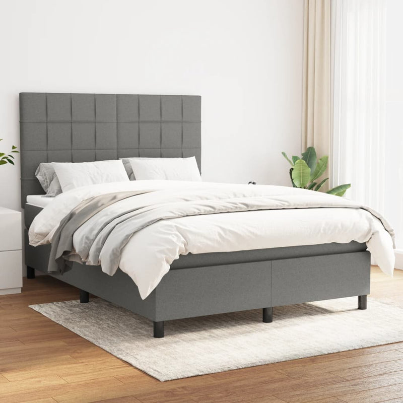 Box Spring Bed with Mattress Dark Grey 137x187 cm Double Size Fabric Payday Deals