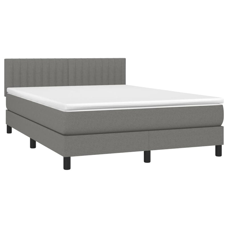 Box Spring Bed with Mattress Dark Grey 137x187 cm Double Size Fabric Payday Deals