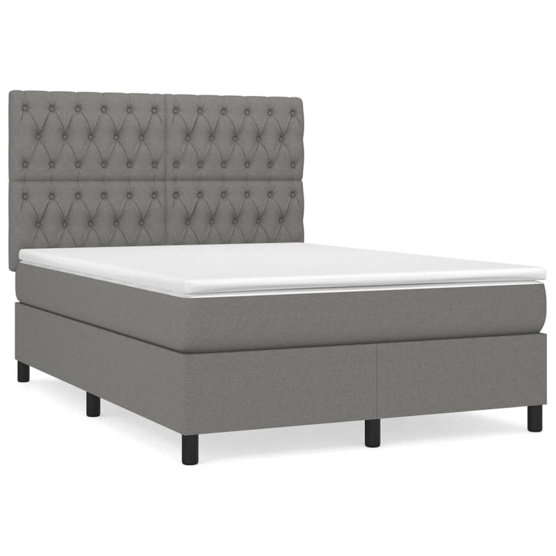 Box Spring Bed with Mattress Dark Grey 137x187 cm Double Size Fabric Payday Deals
