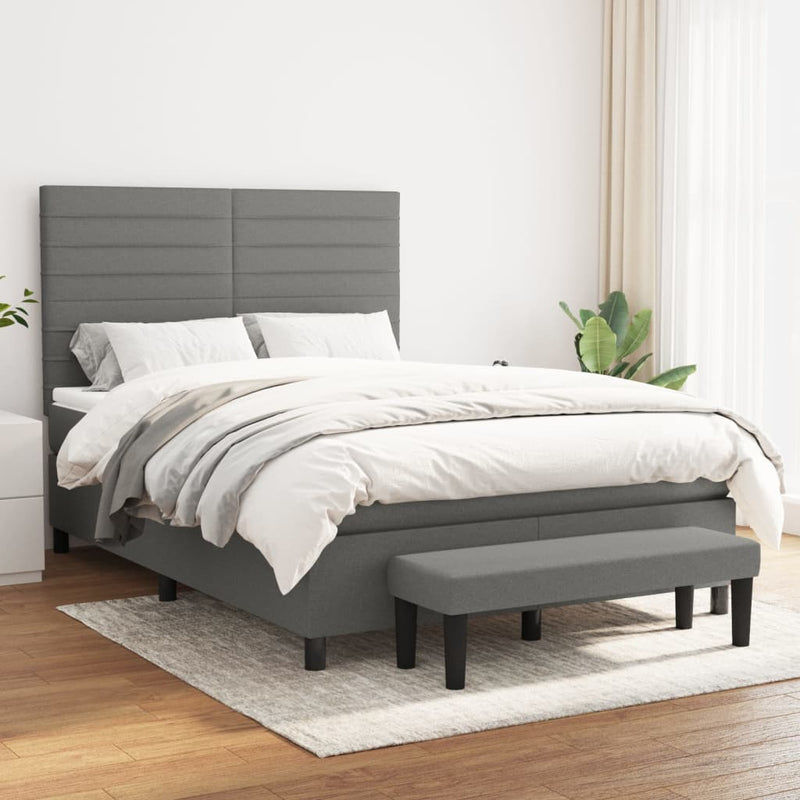 Box Spring Bed with Mattress Dark Grey 137x187 cm Double Size Fabric Payday Deals
