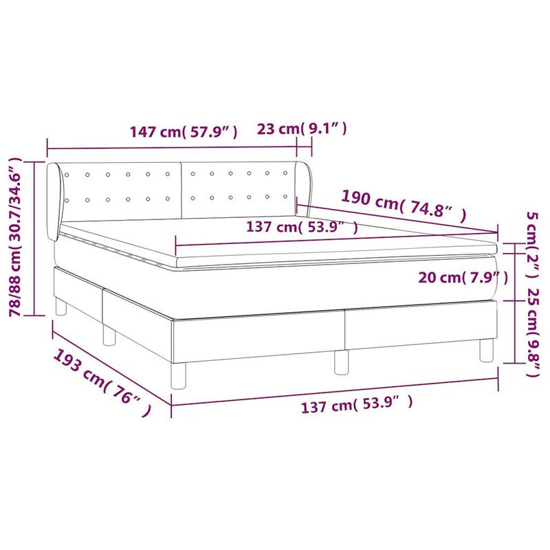 Box Spring Bed with Mattress Dark Grey 137x187 cm Double Size Fabric Payday Deals