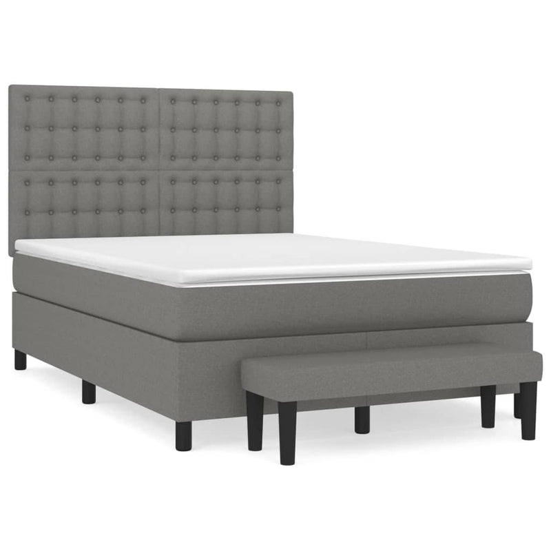 Box Spring Bed with Mattress Dark Grey 137x187 cm Double Size Fabric Payday Deals