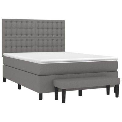 Box Spring Bed with Mattress Dark Grey 137x187 cm Double Size Fabric Payday Deals