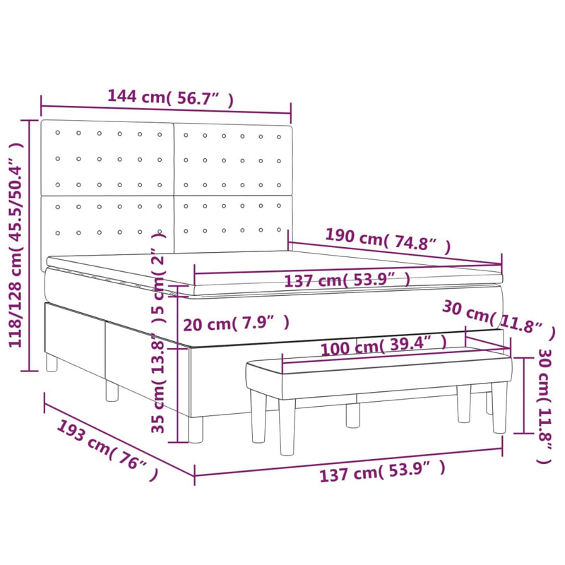 Box Spring Bed with Mattress Dark Grey 137x187 cm Double Size Fabric Payday Deals