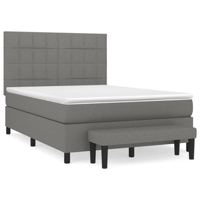 Box Spring Bed with Mattress Dark Grey 137x187 cm Double Size Fabric Payday Deals