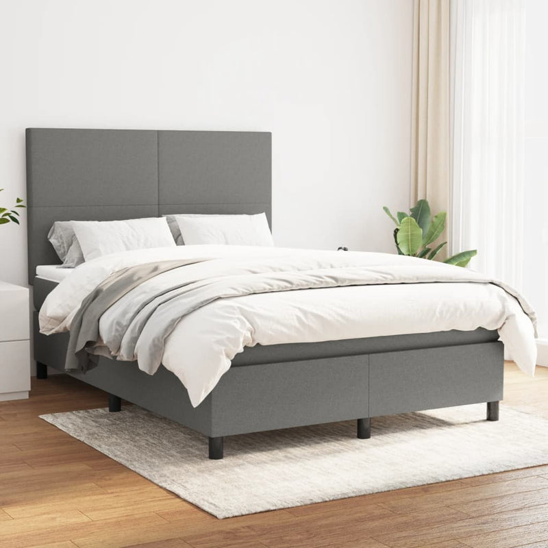 Box Spring Bed with Mattress Dark Grey 137x187 cm Double Size Fabric Payday Deals
