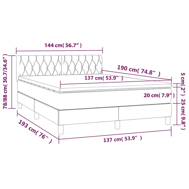 Box Spring Bed with Mattress Dark Grey 137x187 cm Double Size Fabric Payday Deals