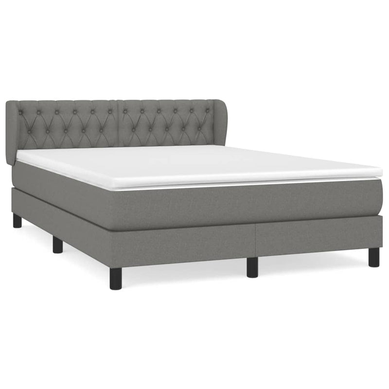 Box Spring Bed with Mattress Dark Grey 137x187 cm Double Size Fabric Payday Deals