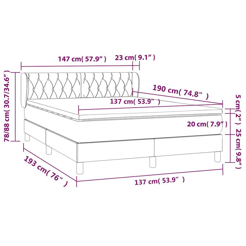 Box Spring Bed with Mattress Dark Grey 137x187 cm Double Size Fabric Payday Deals