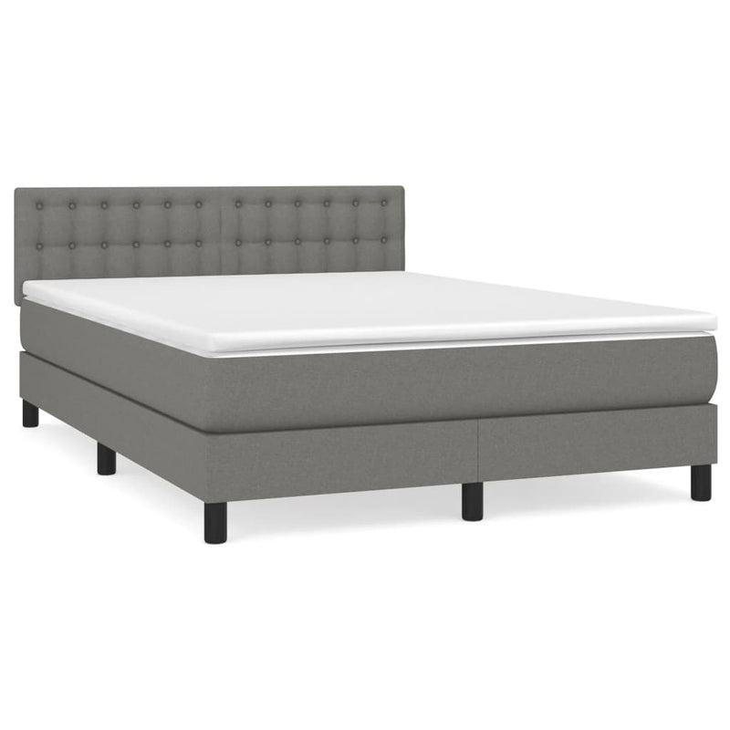 Box Spring Bed with Mattress Dark Grey 137x187 cm Double Size Fabric Payday Deals