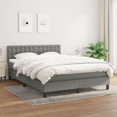 Box Spring Bed with Mattress Dark Grey 137x187 cm Double Size Fabric Payday Deals