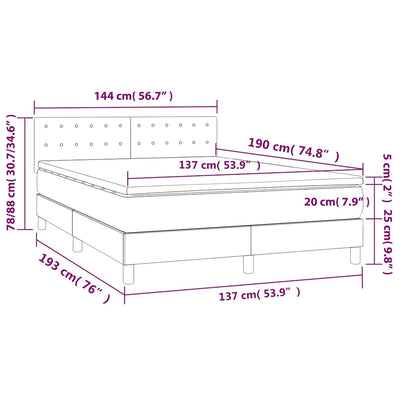 Box Spring Bed with Mattress Dark Grey 137x187 cm Double Size Velvet Payday Deals