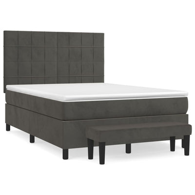 Box Spring Bed with Mattress Dark Grey 137x187 cm Double Size Velvet Payday Deals