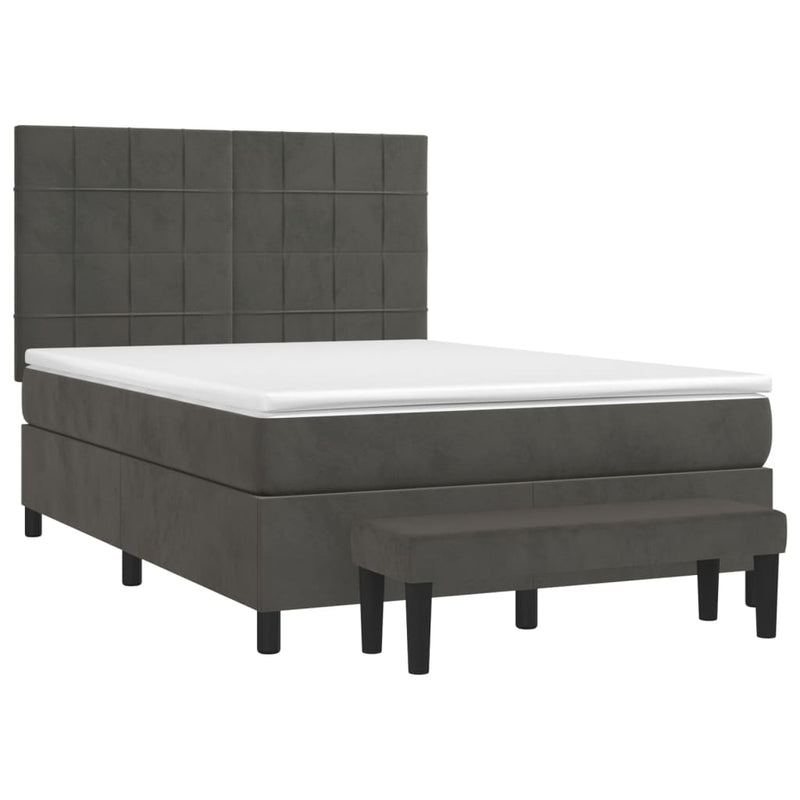 Box Spring Bed with Mattress Dark Grey 137x187 cm Double Size Velvet Payday Deals