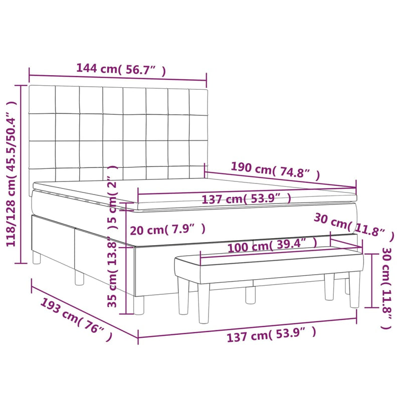 Box Spring Bed with Mattress Dark Grey 137x187 cm Double Size Velvet Payday Deals