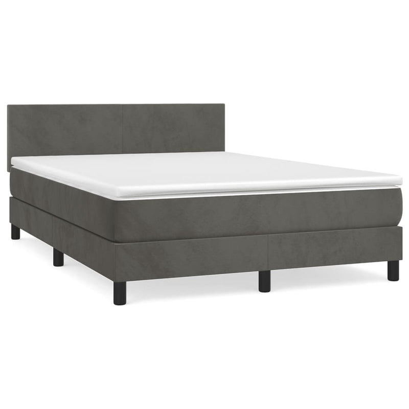 Box Spring Bed with Mattress Dark Grey 137x187 cm Double Size Velvet Payday Deals