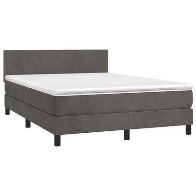 Box Spring Bed with Mattress Dark Grey 137x187 cm Double Size Velvet Payday Deals