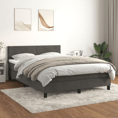 Box Spring Bed with Mattress Dark Grey 137x187 cm Double Size Velvet Payday Deals