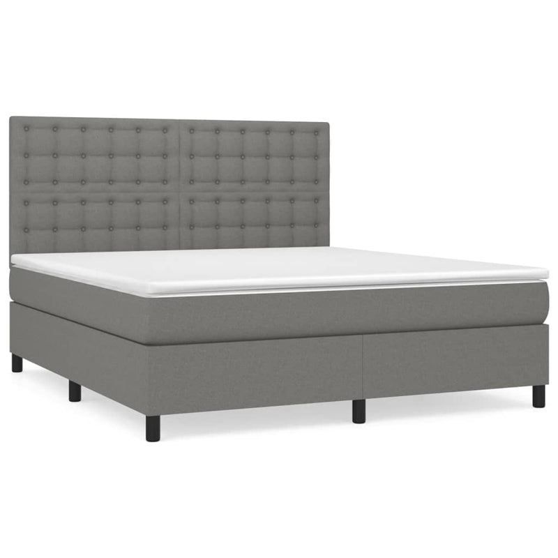 Box Spring Bed with Mattress Dark Grey 153x203 cm Queen Size Fabric Payday Deals