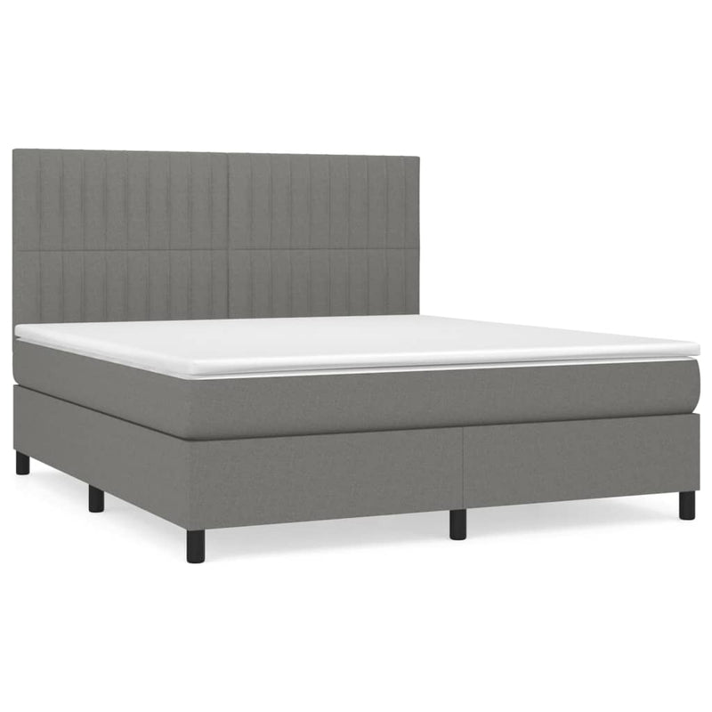 Box Spring Bed with Mattress Dark Grey 153x203 cm Queen Size Fabric Payday Deals