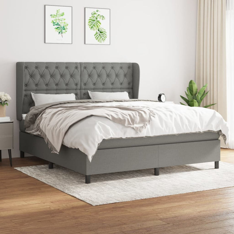 Box Spring Bed with Mattress Dark Grey 153x203 cm Queen Size Fabric Payday Deals