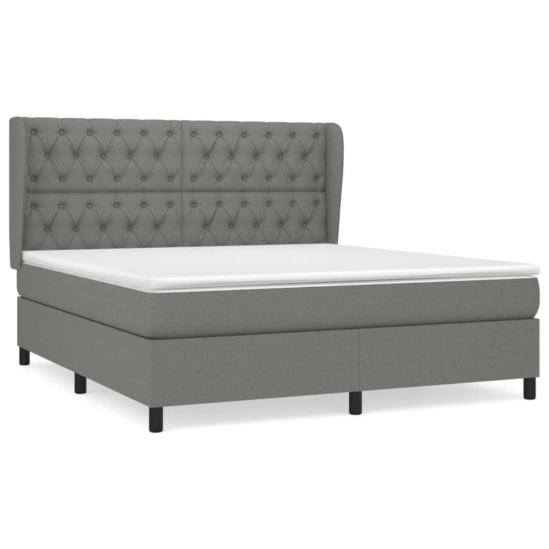 Box Spring Bed with Mattress Dark Grey 153x203 cm Queen Size Fabric Payday Deals