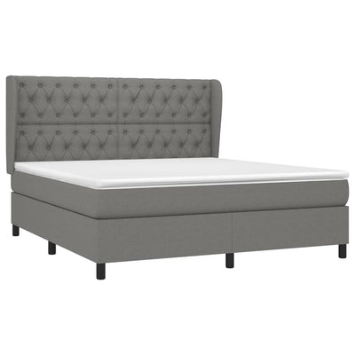Box Spring Bed with Mattress Dark Grey 153x203 cm Queen Size Fabric Payday Deals
