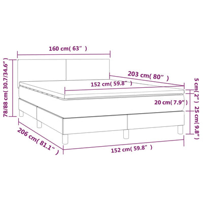 Box Spring Bed with Mattress Dark Grey 153x203 cm Queen Size Fabric Payday Deals