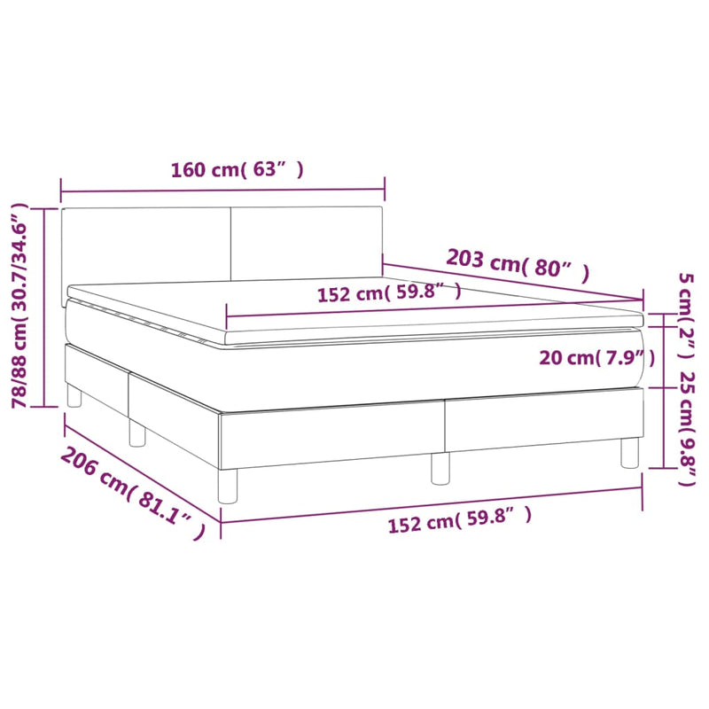 Box Spring Bed with Mattress Dark Grey 153x203 cm Queen Size Fabric Payday Deals
