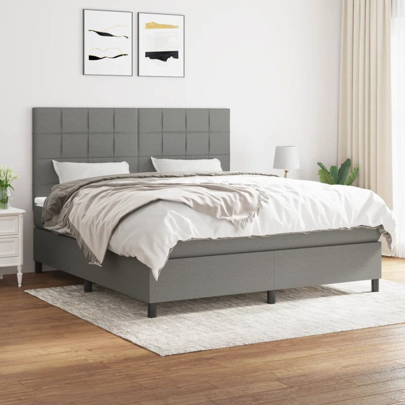 Box Spring Bed with Mattress Dark Grey 153x203 cm Queen Size Fabric Payday Deals