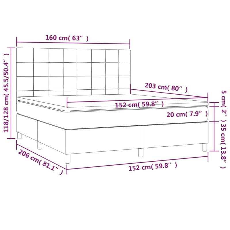 Box Spring Bed with Mattress Dark Grey 153x203 cm Queen Size Fabric Payday Deals