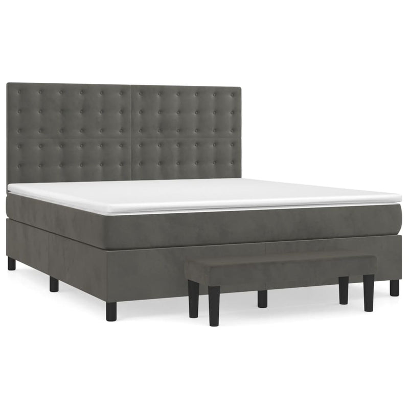 Box Spring Bed with Mattress Dark Grey 153x203 cm Queen Size Velvet Payday Deals