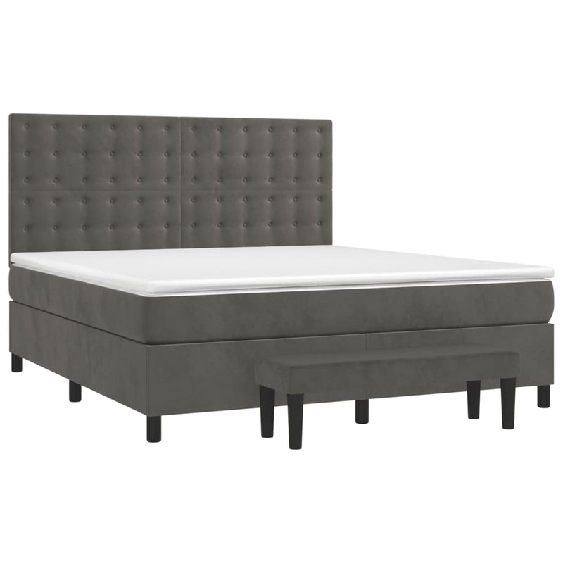 Box Spring Bed with Mattress Dark Grey 153x203 cm Queen Size Velvet Payday Deals