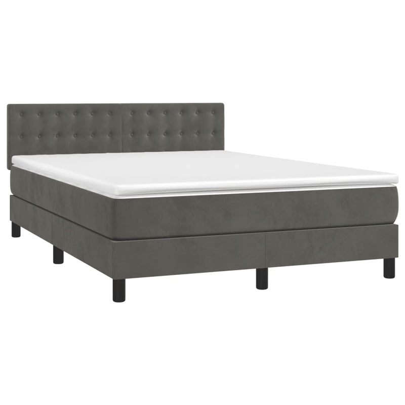 Box Spring Bed with Mattress Dark Grey 153x203 cm Queen Size Velvet Payday Deals