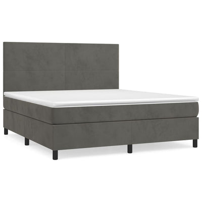 Box Spring Bed with Mattress Dark Grey 153x203 cm Queen Size Velvet Payday Deals