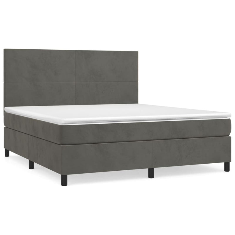 Box Spring Bed with Mattress Dark Grey 153x203 cm Queen Size Velvet Payday Deals