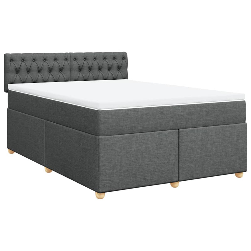 Box Spring Bed with Mattress Dark Grey Double Fabric Payday Deals