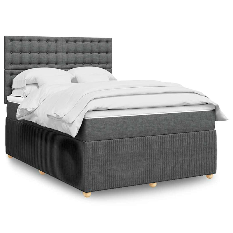 Box Spring Bed with Mattress Dark Grey Double Fabric Payday Deals