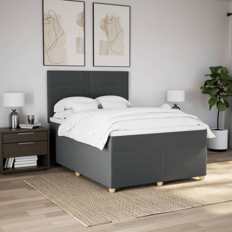 Box Spring Bed with Mattress Dark Grey Double Fabric Payday Deals
