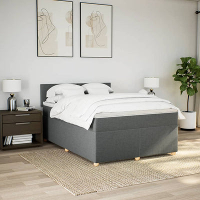 Box Spring Bed with Mattress Dark Grey Double Fabric Payday Deals