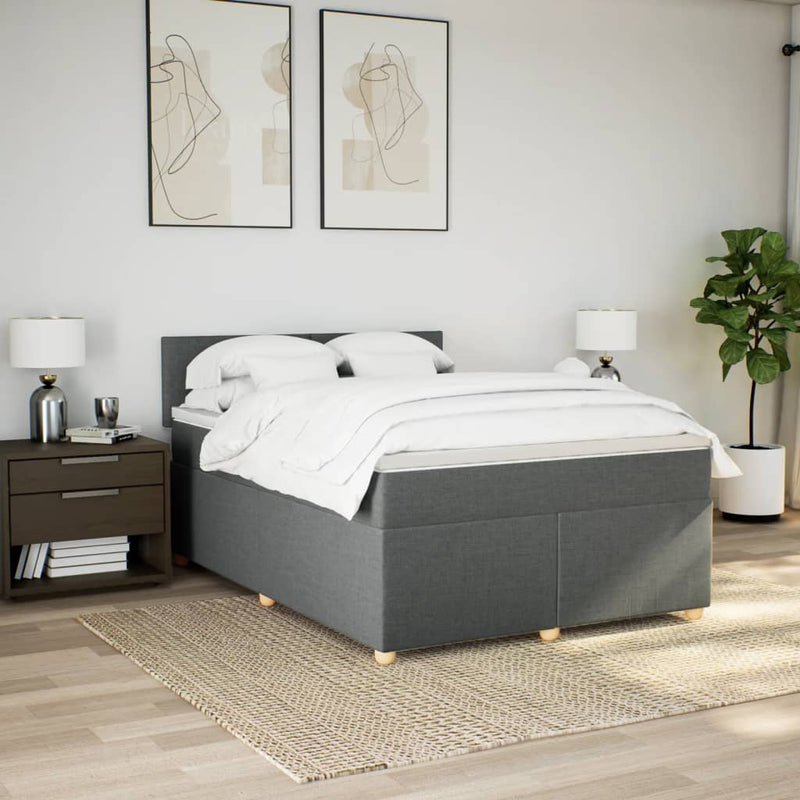 Box Spring Bed with Mattress Dark Grey Double Fabric Payday Deals