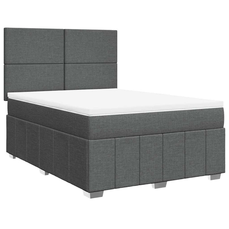Box Spring Bed with Mattress Dark Grey Double Fabric Payday Deals