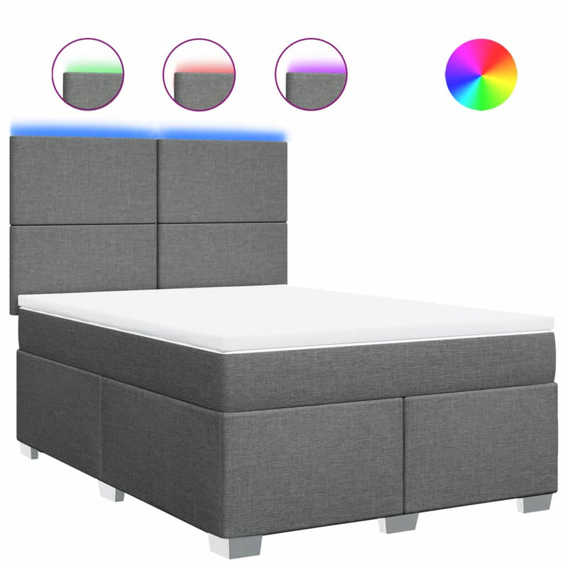 Box Spring Bed with Mattress Dark Grey Double Fabric Payday Deals