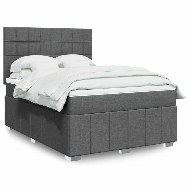 Box Spring Bed with Mattress Dark Grey Double Fabric Payday Deals