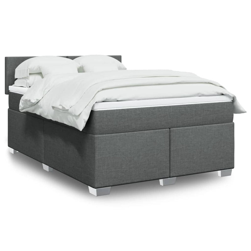 Box Spring Bed with Mattress Dark Grey Double Fabric Payday Deals